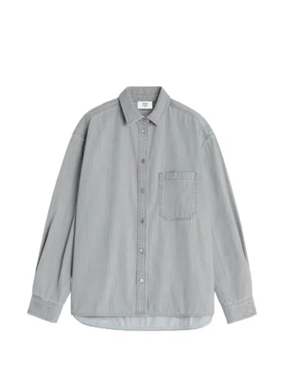 Maison Kitsuné Washed-denim Chest-pocket Shirt In Gray