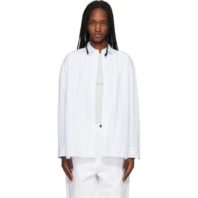 Maison Kitsuné White & Blue Striped Boyfriend Shirt