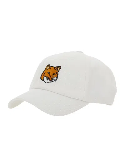 Maison Kitsuné White Baseball Cap With Logo Embroidery On The Front And Logo Lettering On The Rear
