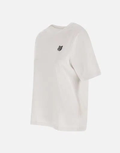 Maison Kitsuné White Crewneck T-shirt With Fox Head Patch In Cotton Woman