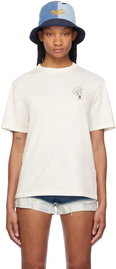 Maison Kitsuné White Dressed Fox T-shirt In P709 Tapioca