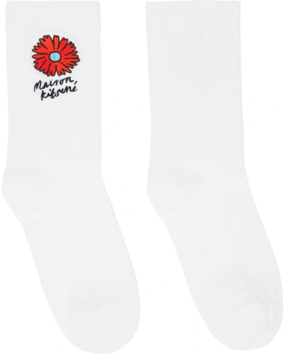 Maison Kitsuné White Floating Flower Sporty Socks In P100 White