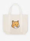 Maison Kitsuné White Fox Head Canvas Tote Bag In White