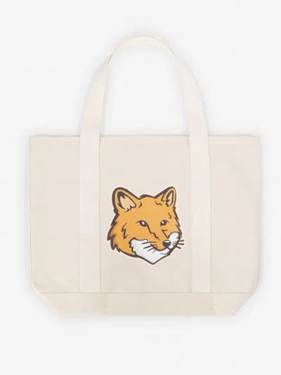 Maison Kitsuné White Fox Head Canvas Tote Bag