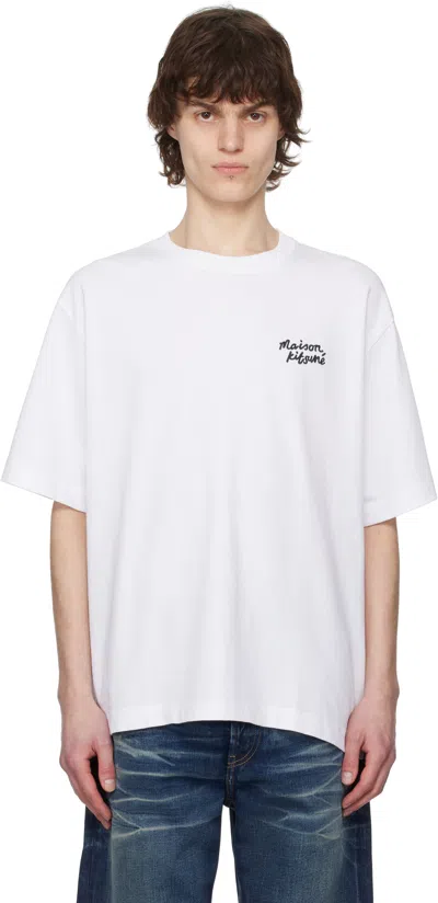 MAISON KITSUNÉ WHITE HANDWRITING EMBROIDERY OVERSIZE T-SHIRT