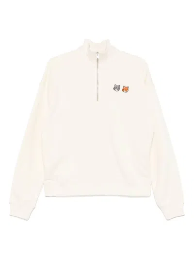 MAISON KITSUNÉ WHITE LOGO HALF ZIP SWEATSHIRT