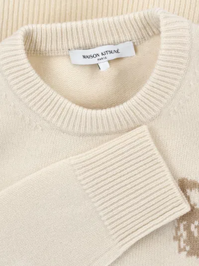 Maison Kitsuné White Minimalist Sweater With Design In Neutral