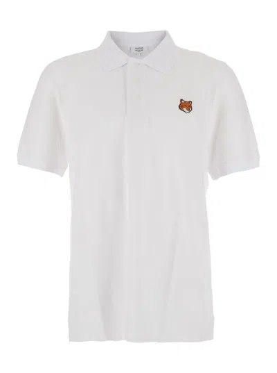 Maison Kitsuné White Polo Shirt With Classic Collar And Logo Embroidery On The Front In Cotton Man In Multi