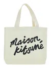 Maison Kitsuné White Shopper With Maxi Logo Lettering On The Front In Cotton Man In Beige