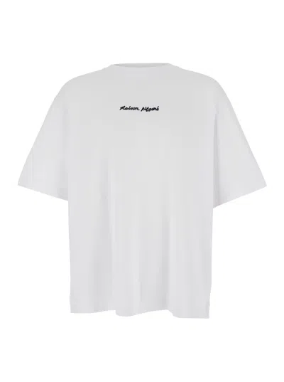 MAISON KITSUNÉ WHITE T-SHIRT WITH LOGO LETTERING PRINTED ON THE FRONT IN COTTON MAN