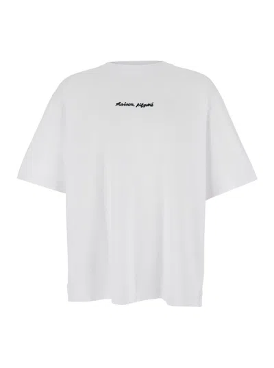 Maison Kitsuné White T-shirt With Logo Lettering Printed On The Front In Cotton Man In Animal Print