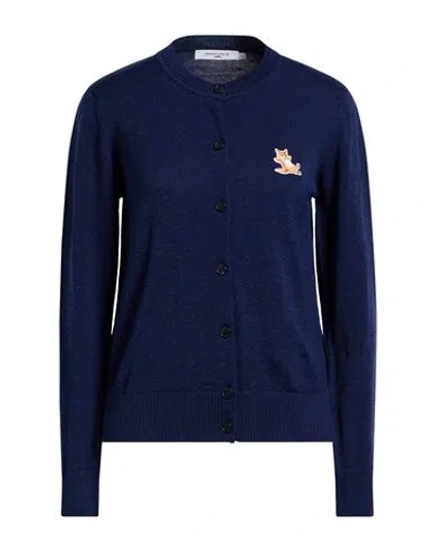 Maison Kitsuné Woman Cardigan Navy Size M Wool In Blue