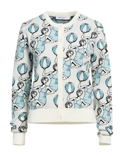 Maison Kitsuné Woman Cardigan White Size L Viscose, Polyamide In Multi