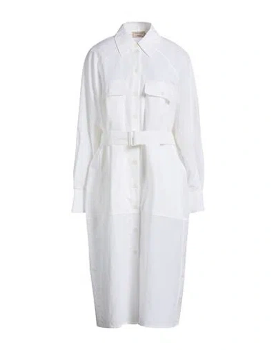 Maison Kitsuné Woman Midi Dress White Size 8 Cotton, Linen