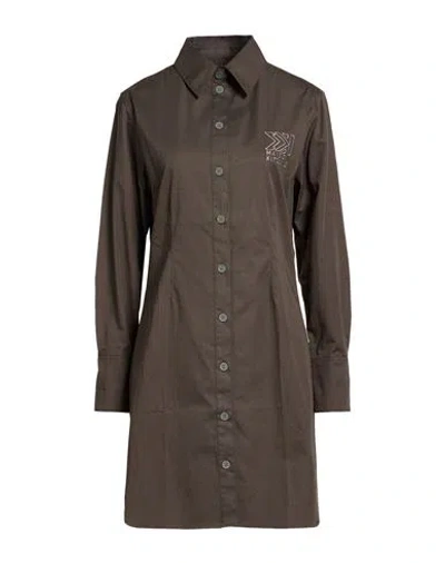 Maison Kitsuné Woman Mini Dress Military Green Size 6 Cotton In Brown