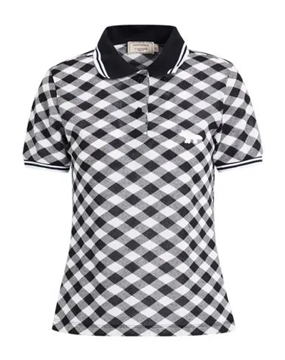 Maison Kitsuné Woman Polo Shirt Black Size M Viscose, Polyester, Linen