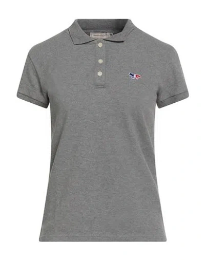 Maison Kitsuné Woman Polo Shirt Grey Size M Cotton In Green