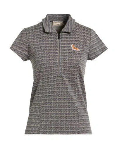 Maison Kitsuné Woman Polo Shirt Slate Blue Size M Polyester, Cotton, Nylon, Elastane In Brown
