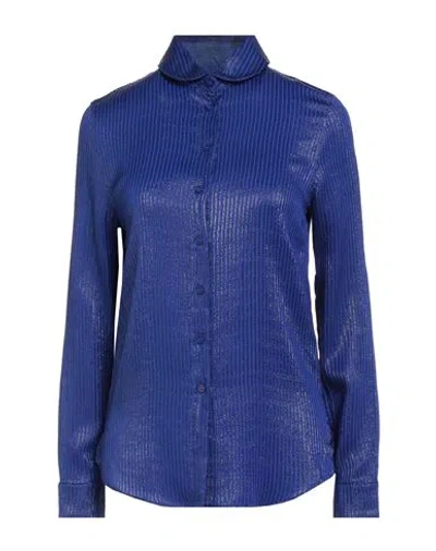 Maison Kitsuné Woman Shirt Bright Blue Size 8 Silk, Polyamide
