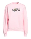 Maison Kitsuné Pink Crewneck Sweatshirt With Front Logo Print In Cotton Woman In Pink
