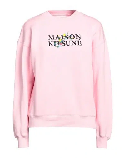 Maison Kitsuné Pink Crewneck Sweatshirt With Front Logo Print In Cotton Woman