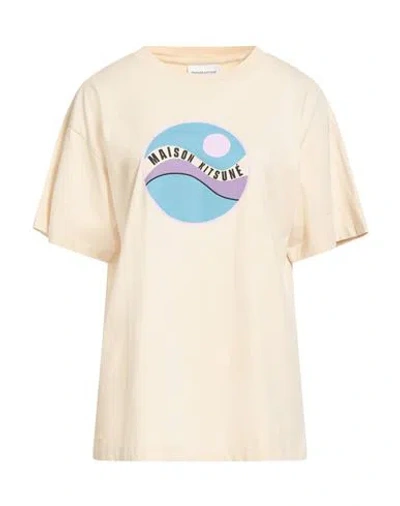 Maison Kitsuné Woman T-shirt Beige Size L Cotton