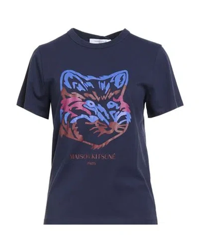 Maison Kitsuné Woman T-shirt Midnight Blue Size M Cotton