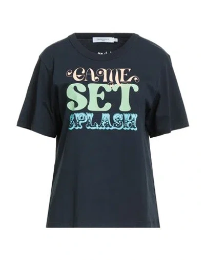 Maison Kitsuné Woman T-shirt Navy Size L Cotton
