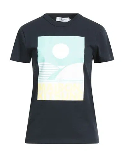 Maison Kitsuné Woman T-shirt Navy Size L Cotton