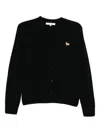 Maison Kitsuné V-neck Long Sleeve Wool Cardigan In Black
