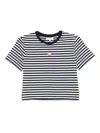 Maison Kitsuné Baby Fox-embroidered Striped Cropped Top In Blue