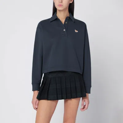 Maison Kitsuné Women's Navy Polo-style Sweatshirt With Logo Patch In Blue