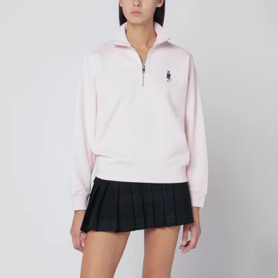 Maison Kitsuné Women's Pink Half-zip Sweatshirt With Logo Patch