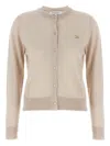Maison Kitsuné Beige Cropped Cardigan With Round Neck And Logo Embroidery On The Front In Wool Woman