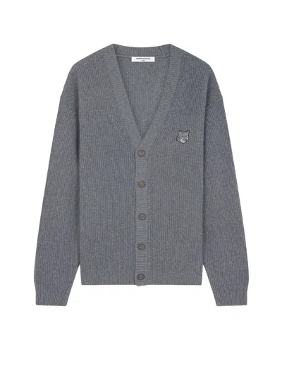 Maison Kitsuné Fox Cardigan In Gray