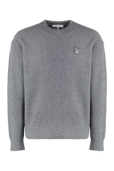 Maison Kitsuné Wool-blend Crew-neck Sweater In Grey