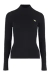 Maison Kitsuné Ribbed Black Sweater With High Neck In Black