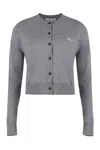 Maison Kitsuné Cropped Wool Cardigan With Ribbed Cuffs And Hem