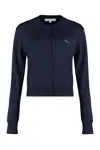 Maison Kitsuné Bold Fox Head Navy Wool Cardigan In Blue