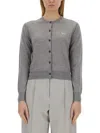 Maison Kitsuné Grey Cardigan With Baby Fox Patch Knitwear Grey In Grey