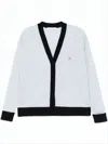 Maison Kitsuné Wool Cardigan With Contrast Trim And Embroidered Emblem In White