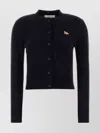 Maison Kitsuné Wool Cardigan With Crew Neck And Long Sleeves In Blue