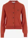 Maison Kitsuné Maison Kitsune' Wool Cardigan With Fox Patch In Autumn Red