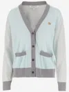 Maison Kitsuné Baby Fox Patch Color Block Cardigan In Red