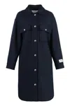 Maison Kitsuné Wool Coat Rounded Hem Side Slits In Blue