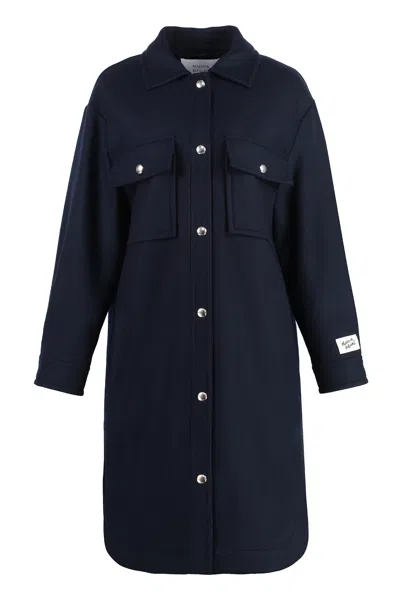 Maison Kitsuné Wool Coat In Navy