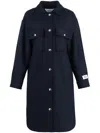 Maison Kitsuné Wool Coat Rounded Hem Side Slits In Blue