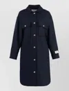 Maison Kitsuné Wool Coat Rounded Hem Side Slits In Blue