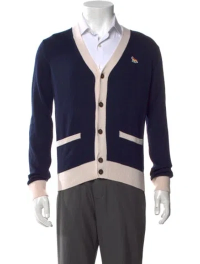 Pre-owned Maison Kitsuné Wool Colorblock Pattern Cardigan In Blue
