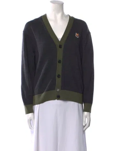 Pre-owned Maison Kitsuné Wool Colorblock Pattern Sweater In Black